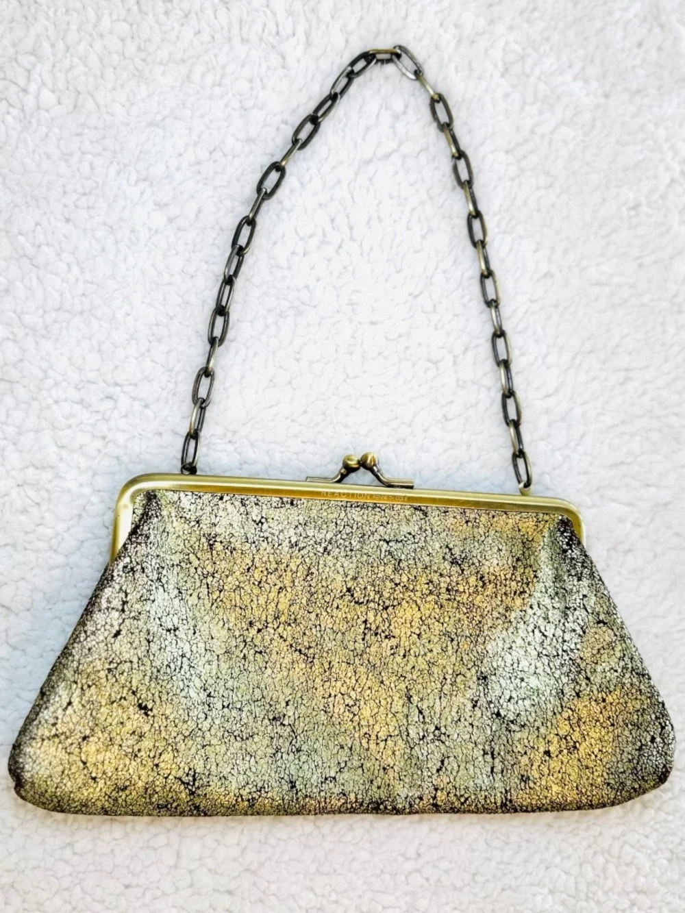 Kenneth Cole Reaction Clutch Chain Gliltter Gold Sparkly Glam Bling Small 9x5